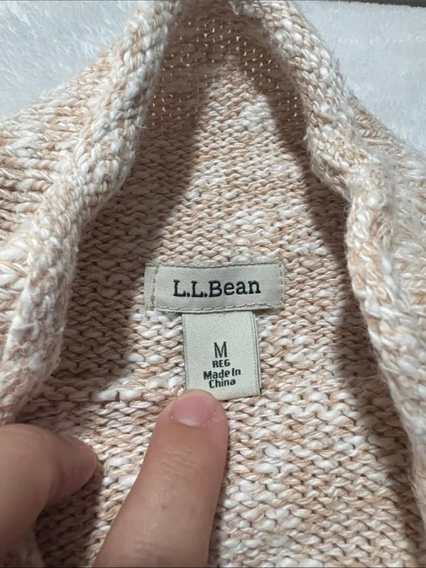 L.L. Bean women's medium Cream Beige Marled Turtleneck Sweater knit cotton - Image 2