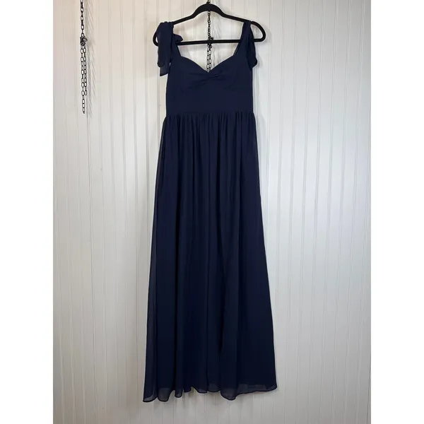 NWOT Lulus Radiant Charisma Navy Chiffon Ruched Tie-Strap Maxi Dress Holiday L - Image 2