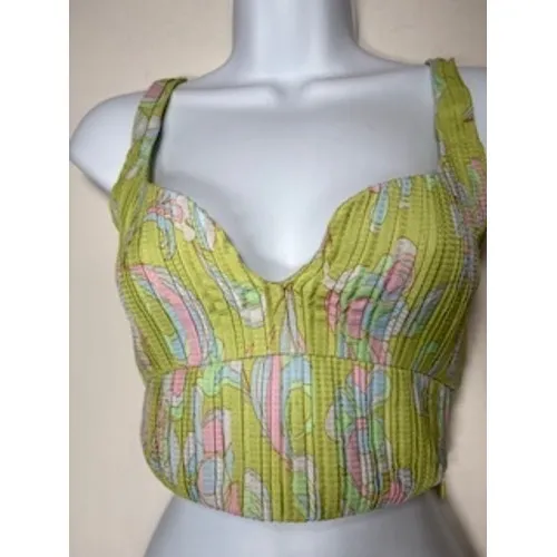 ZARA Crop Top Small‎ Green Abstract Paisley Bustier Ribbed Summer Boho Retro Y2K - Image 3