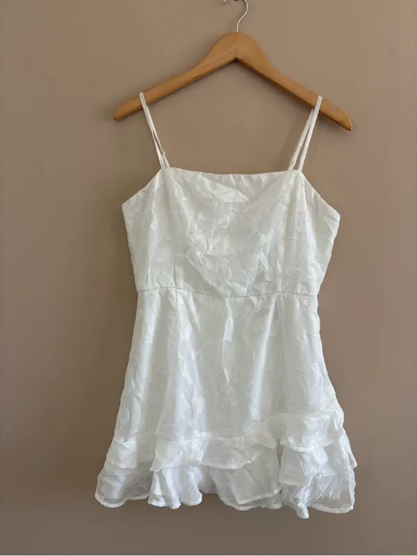 Lulus Days with You White Floral Burnout Ruffled Mini Dress Size Medium Bridal - Image 3