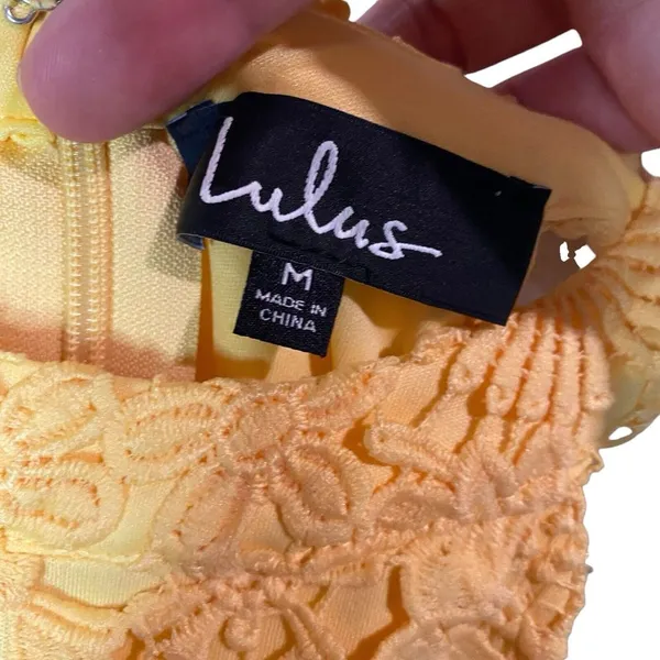 Lulus‎ Yellow Love Poem Floral Crochet Lace Halter Sleeveless Dress Size Medium - Image 5