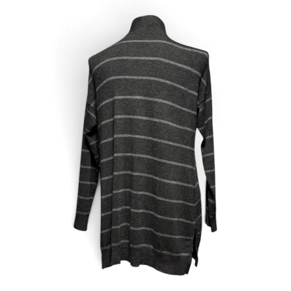 Eileen Fisher Open Front Cardigan Sweater Stretch Gray Stripe Medium - Image 4
