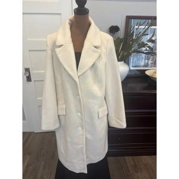 Vintage Jessica London Cream White 100% Wool Long Coat Jacket Size 14 01-0219-0 - Image 2