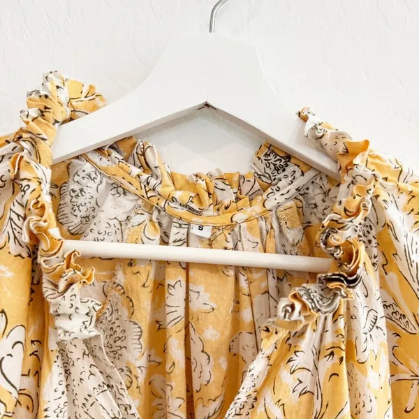 Dress Size Small Yellow Floral V Neck Ruffle Flowy‎ Summer Pocket Festival Boho - Image 5