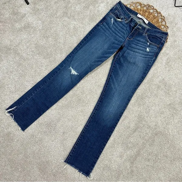 Abercrombie & Fitch The A&F Skinny Jeans Mid-Rise Distressed Raw Hem Size 28x35 - Image 2