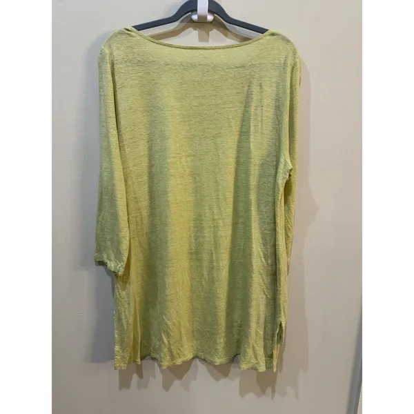 Eileen Fisher Women's Large Chartreuse Pullover Blouse Tunic‎ Lagenlook Linen - Image 3