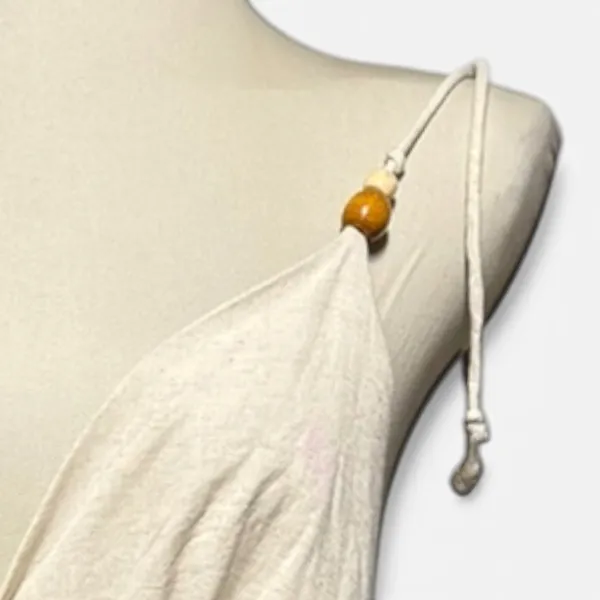 Sim & Sam Cotton Linen Cropped Smocked Top V-Neck Natural Oatmeal Tan Beige XL - Image 2