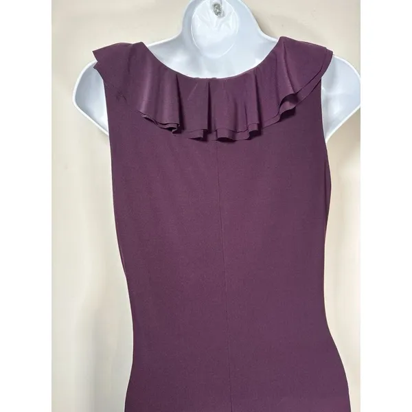 Lauren Ralph Lauren Dress Purple Ruffle‎ V-Neck Sleeveless Sheath Classic Size 4 - Image 5