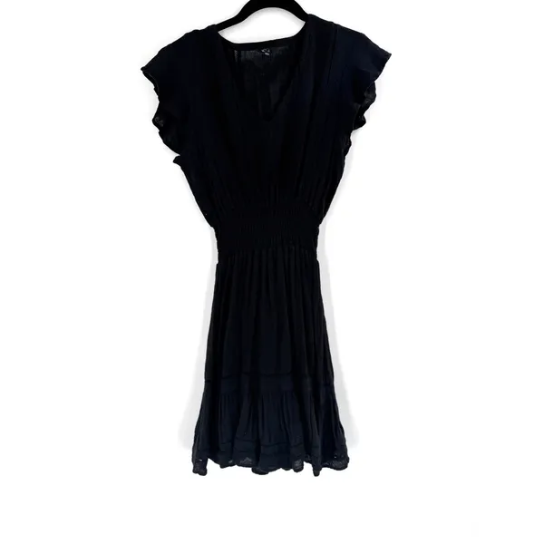 Rails Tara Dress Womens XS Black Linen Blend Smocked Lace Boho Cottagecore‎ - Image 3