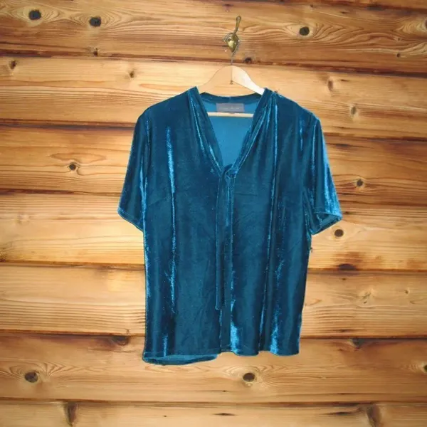 Anthro Teal Velvet Velour Top - Image 3