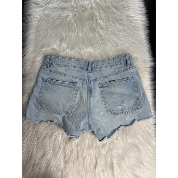 Zara Light Wash High Waisted Distressed Ripped Denim Cut Offs - Image 4