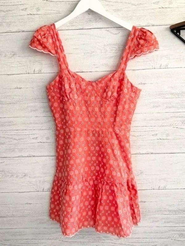 Betsey Johnson Ditsy EYELET BUSTIER MINI DRESS Coral Pink NWT size small - Image 4