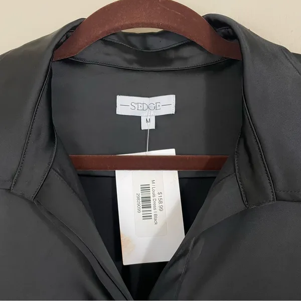 S’EDGE Black Satin 3/4‎ Sleeve Midi Dress NWT Size Medium - Image 3