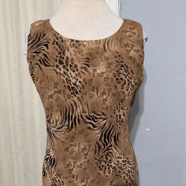 Y2K Vintage Dressbarn Women's Maxi Dress Animal Print‎ Sleeveless Brown Size 8 - Image 2