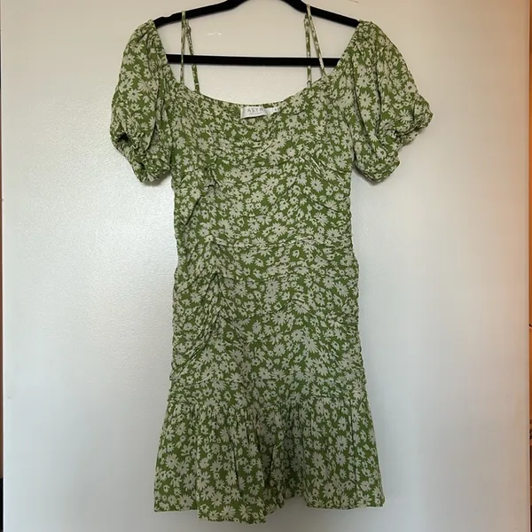 ASTR Green Ruched Floral Mini Dress, Medium - Image 3