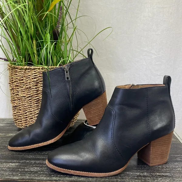 Madewell Black Side Zip Block Heel Round Toe Leather Ankle Boots 8 - Image 2