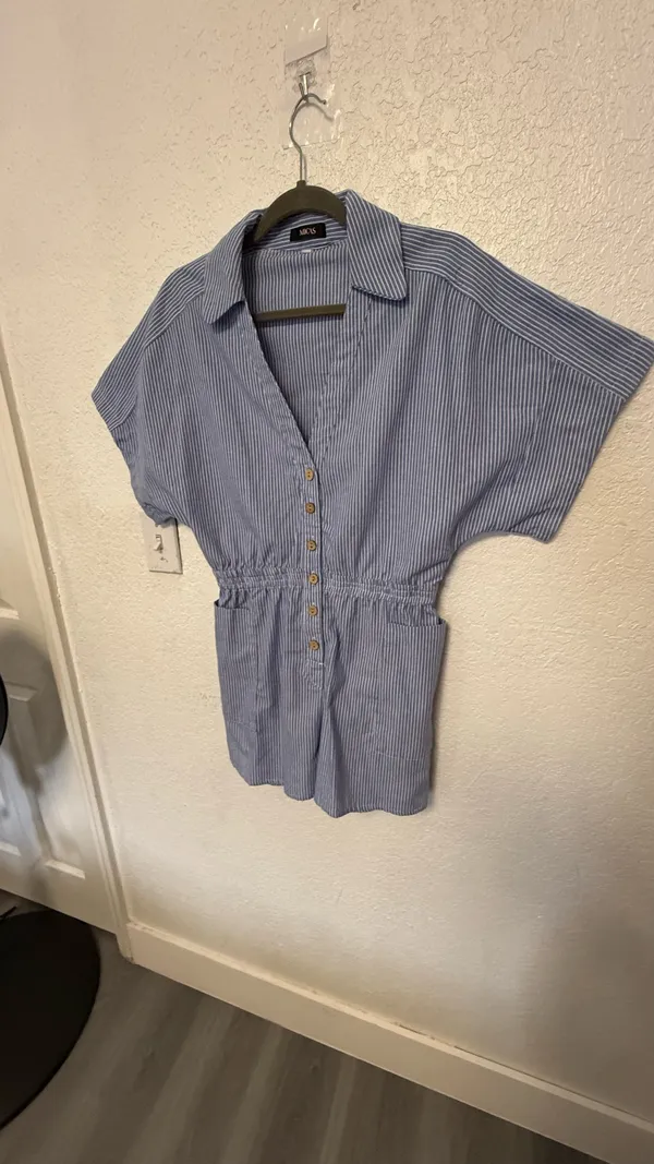 MICAS Blue & White Striped Short Romper - Size M - Boho Beach Style - Image 3