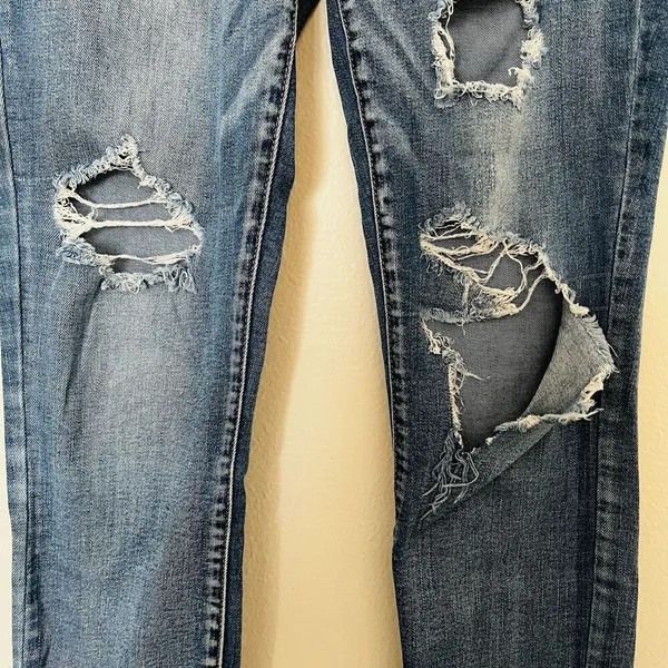 Maurices High Rise Skinny Blue Jeans Womens Small S Distressed Button-Fly - Image 5