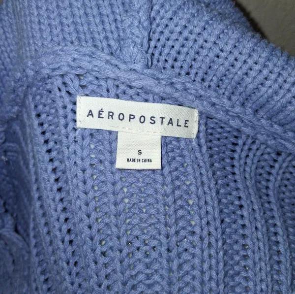 Aeropostale Hooded Baby Blue Crochet Hoodie Sweater Size S - Image 4