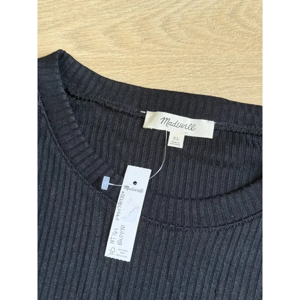 NWT MADEWELL Ribbed Crewneck Long-Sleeve TEE TOP Stretch Black Casual SIZE XL - Image 3