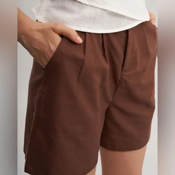 Rihoas Brown Elastic Waist Pocket Shorts - Image 3