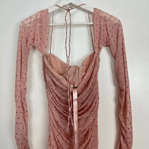 HOUSE OF CB Estella Crystallised Mini Dress in Soft Pink Size Medium - Image 10
