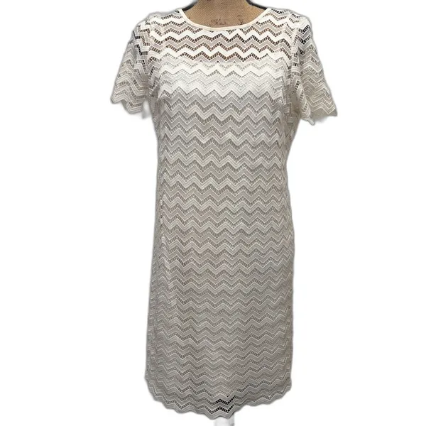 Loft White Chevron Lace Overlay Shift Dress Bridal Classic Chic Size‎ 6 - Image 3