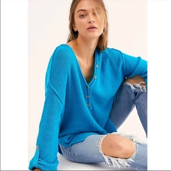 Free People Firefly‎ Tunic Sweater in Blue Size Small - Image 5