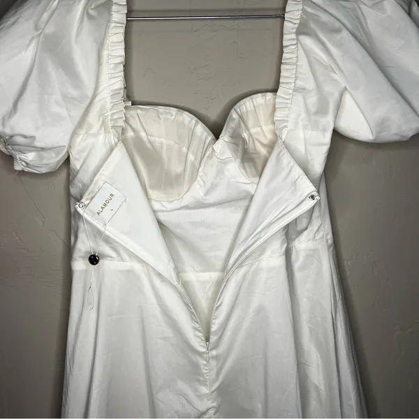 Alamour the‎ Label Katina Poplin Bustier Puff Sleeves Ruffle White Midi Dress - Image 12
