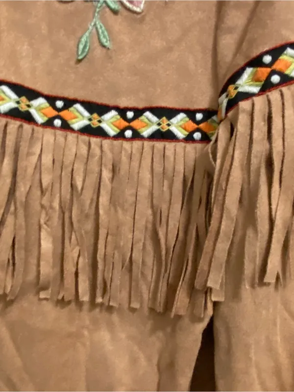 Tan Fringe Jacket with Floral Embroidery Size M - Image 3