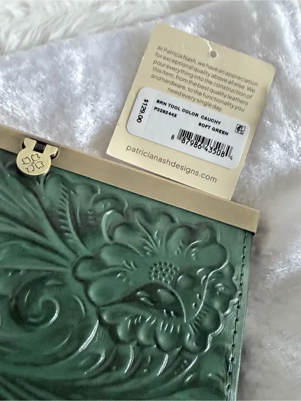 elegant Cauchy Wallet from Patricia Nash green tooled floral-embossed leather. - Image 5