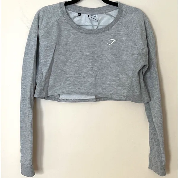 Gymshark Gray Cropped Long Sleeve Athletic Top Sweatshirt‎ Women's Size M - Image 2