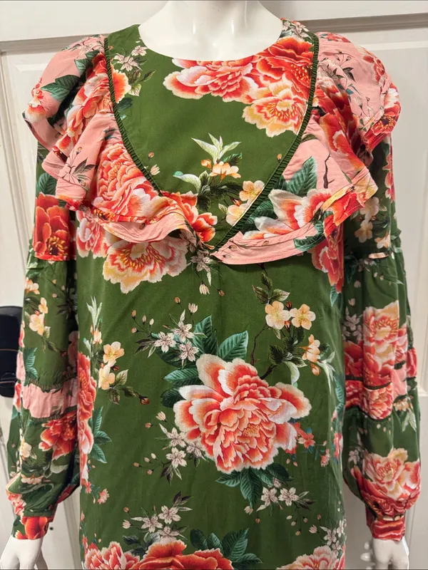 Farm Rio by Antropologie Floral Print Elinor Tunic Dress Size Medium - Image 5