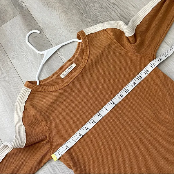 Free People Shirt tasha striped thermal long sleeve womens Orange medium casual - Image 5