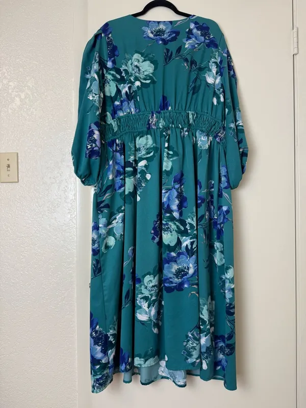 Maison Tara Teal Floral V-Neck Maxi Dress Size 20W - Image 5
