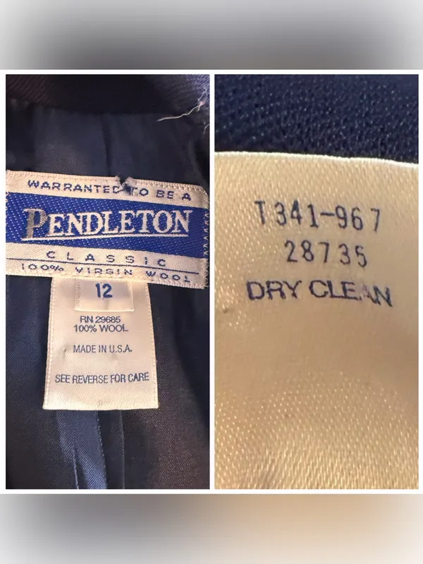 Pendleton Vintage Virgin Wool Blazer Size 12 Single Button Lined Solid Blue 90s - Image 12