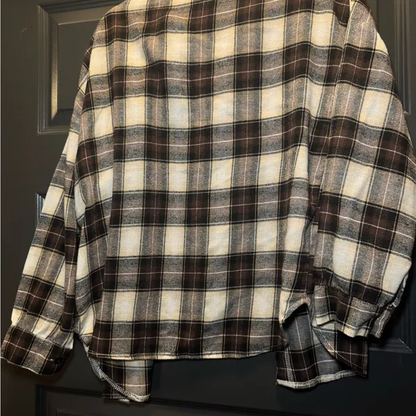Plaid Flannel Shirt in Brown and Cream - Image 3
