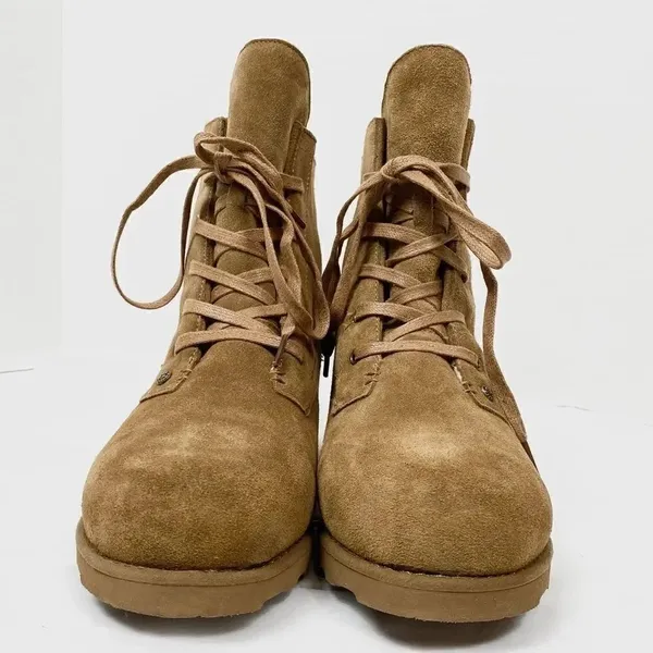 NWOB Bearpaw Krista Tan Suede Sheepskin Heeled Ankle Boots - Image 2