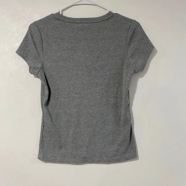 Orange Kiss Boston Ribbed Baby Tee Gray Short Sleeve Fitted Top Size L - Image 4
