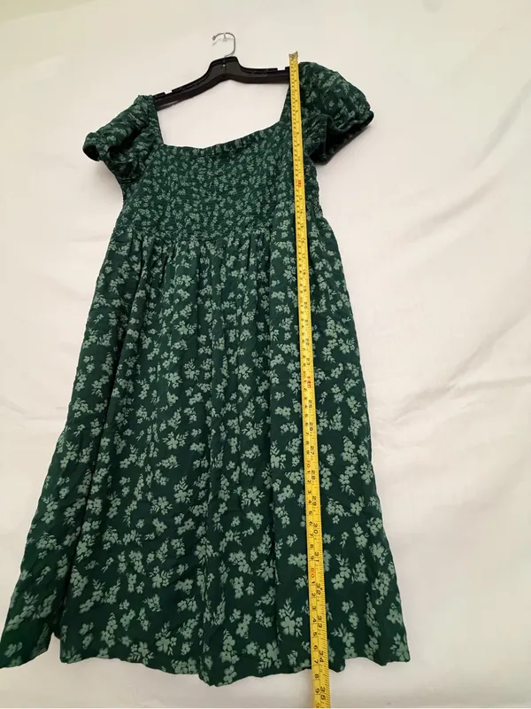 SO Dark Green Floral Smocked Puff Sleeve Dress Size L Excellent(A825) - Image 5