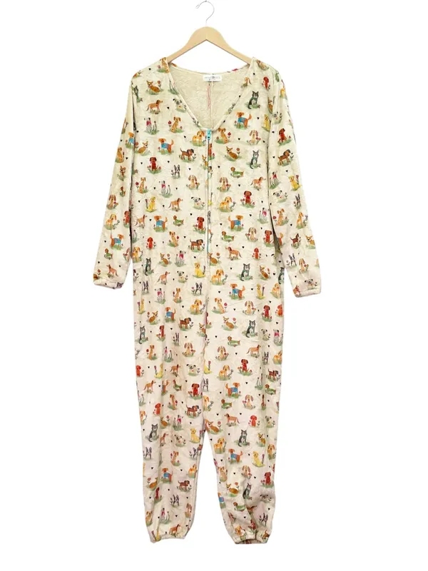 Natural Life Dog Park One Piece Pajamas Large Plush Fleece Dog Print Jumpsuit - Image 2