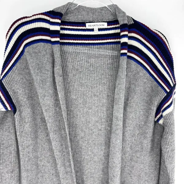 Heartloom‎ Open Cardigan Duster Sweater Grey with Stripes Size Small - Image 3