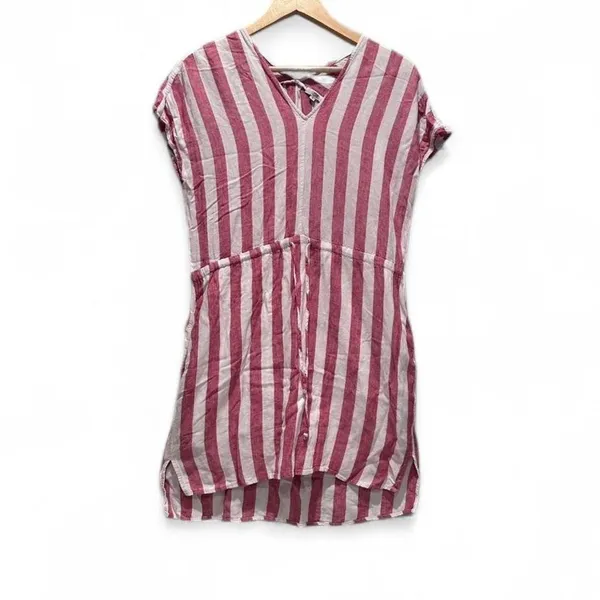 Rails Ren Drawstring Waist Mini Dress Seville Pink White Strip Sz‎ Small Linen - Image 2