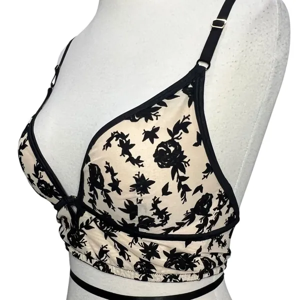 INC International Concepts Bralette‎ S Tan Black Velvet Floral Wirefree Coquette - Image 3