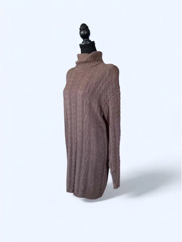 Vintage 90s Lord & Taylor Luxury Cable Knit Turtleneck Sweater Dress size small - Image 5
