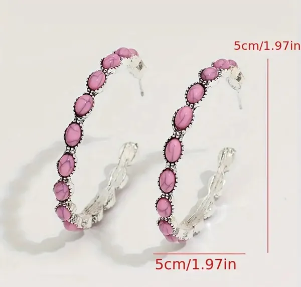 NEW Pink hoop earrings, western aesthetic earrings, pink retro jewelry gift for - Image 2