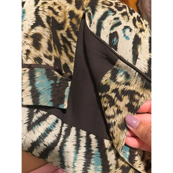 Tribal Animal Print Pleated A-Line Skirt Leopard Zebra Teal Brown Size 10 - Image 10