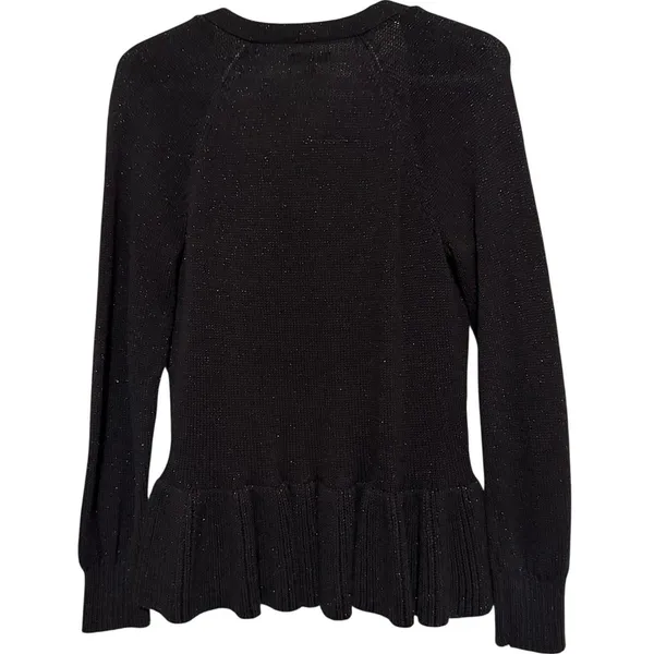 Apt. 9 Women's Black Woven Silver Metallic Thread‎ Open Front Cardigan Size M - Image 2