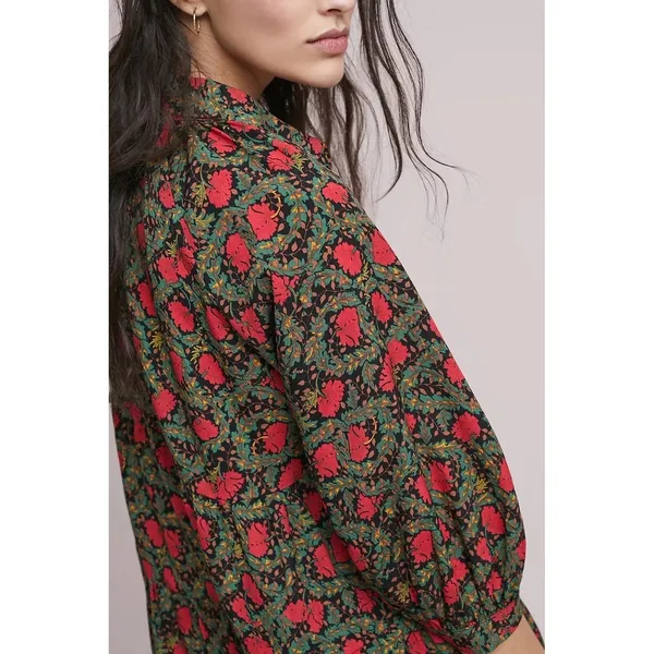 Anthropologie ERI + ALI Iona Floral Soft Swing Blouse Tiered Top Shirt Medium - Image 4