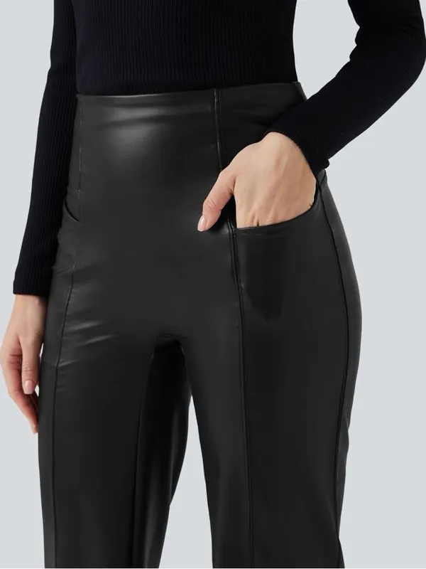 NWT Halara High Waisted Tummy Control Stretchy PU Causal Flare Pants Size Large - Image 4
